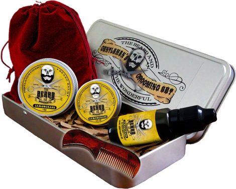 Men’s Beard Care Set in Metal Tin – Complete Collection with Lemongrass Fragrance – Includes 6 Products: Beard Wax, Balm, Oil, Comb, Gift Bag.