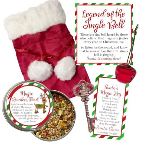 Santa’s Essentials Enchanted Pack: Enchanted Santa Key, Jingle Bell Ornament, and Enchanting Reindeer Treats – Elevate Your Christmas Eve Tradition!