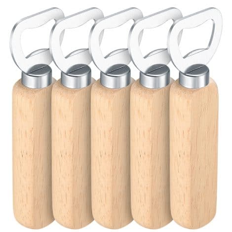 Peygre Set of 5 Beer Openers, Wooden Cap Opener, Portable Gift for Men, Personalized Bottle Opener.