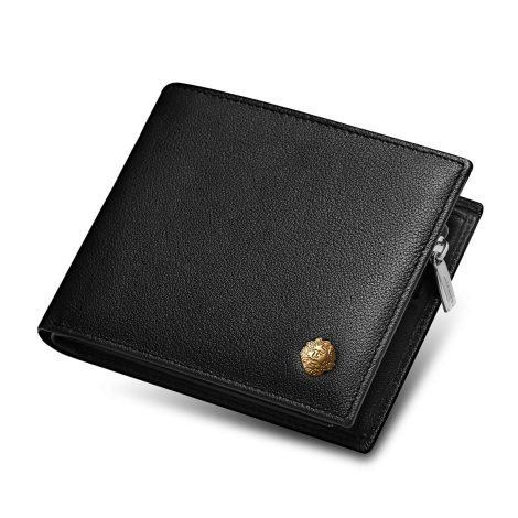 LAORENTOU Men’s Genuine Leather Short Billfold Wallet with Zipper Pocket – Black, ONE SIZE, Casual. Perfect Father’s Day Gift!