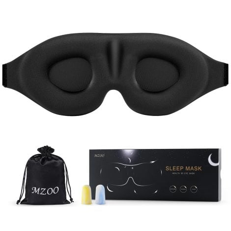 MZOO Black 3D Contoured Sleep Mask: Ultra-soft Eye Shade for Travel, Yoga, or Napping. Blocks Light.