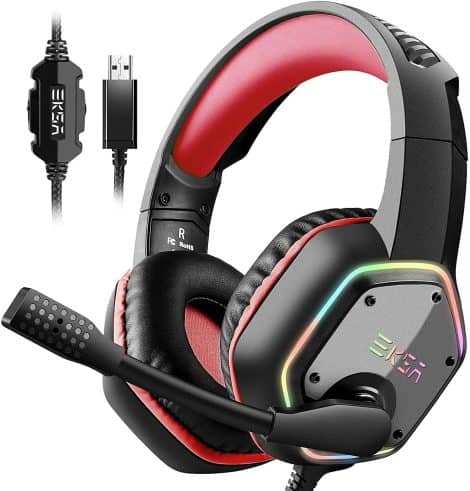 EKSA Gaming Headset: Immerse yourself in 7.1 Surround Sound with noise-canceling, USB wired headphones featuring a mic, RGB LED light, and compatibility with PS5, PS4, Mac, & laptops.