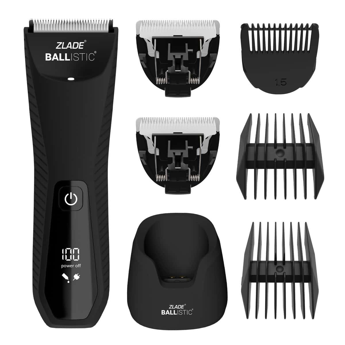 ZLADE Men's Ballistic Manscaping Body Trimmer For Private Part Shaving, Beard, Pubic Hair Groomer Waterproof, Cordless,Rechargeable 1.5mm Sensitive Comb, Zero Nicks or Cuts,1 Trimmer + 2 Blades, Black