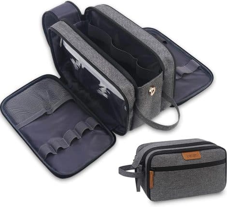 Get organized on your travels with Lacdo’s water-resistant, spacious gray toiletry bag for men.