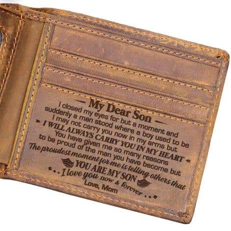 Unique leather wallet for teen boys – a perfect Christmas, graduation, or birthday gift from mom.