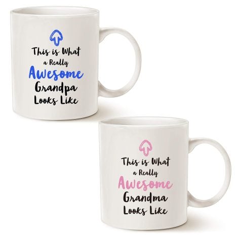 MAUAG Christmas Gifts ‘Awesome Grandparent’ Coffee Mug Set – Perfect Birthday Gift for Grandma/Grandpa, 11 Oz