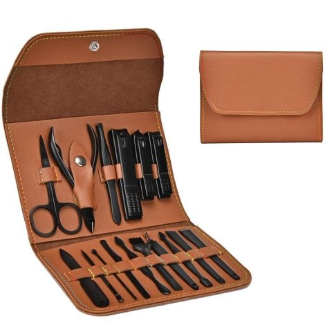 16-Piece Manicure Set in Leather Case, Perfect Personal Care Kit, Ideal for Him/Her, Great for Celebrations.