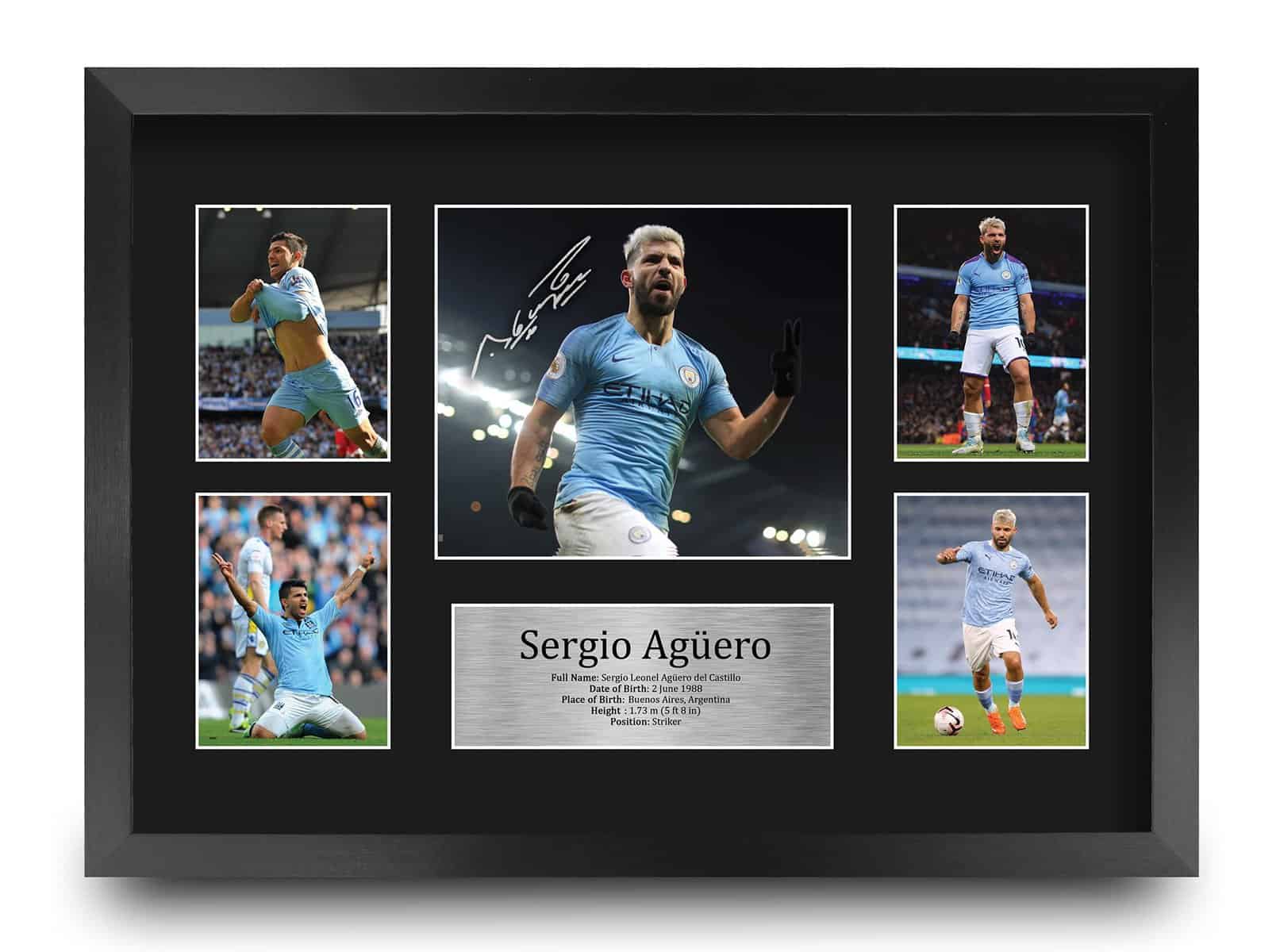 HWC Trading FR A3 Sergio Aguero Manchester City Man City Gifts Printed Signed Autograph Picture for Football Fans and Supporters - A3 Framed