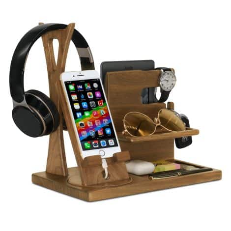 Gladsico Handcrafted Nightstand Dock – Stylish Organizer for Men, Holds Phone, Tablet, Books, Keys, Glasses. Perfect Gift for Him.