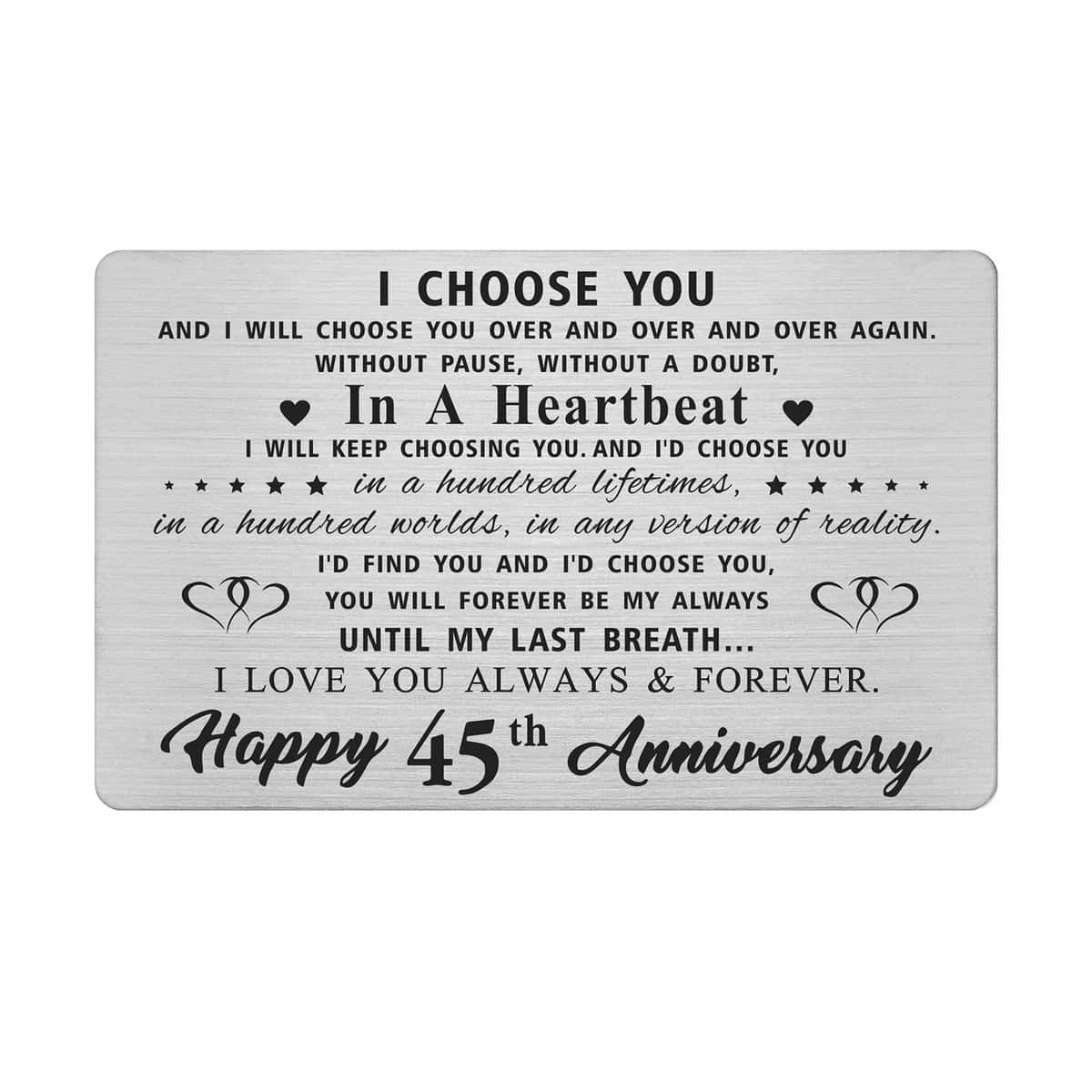 45th Year Anniversary Card Gifts for Him Husband, Happy 45 Wedding Anniversary Cards Gift for Men, Engraved Metal Wallet Insert