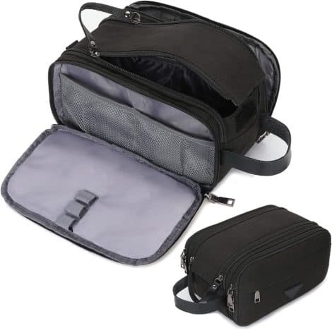 Beauenty Men’s Travel Toiletry Bag: Waterproof Dopp Kit for Men’s Grooming Essentials in Black.