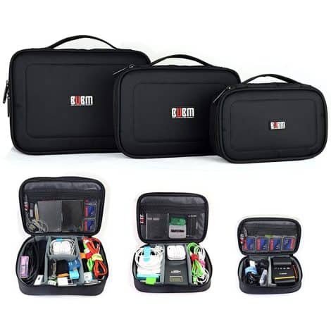 3-piece set of padded bags to organize cords, cables, and electronics for travel or office.