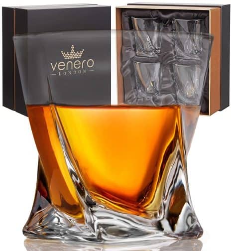 Crystal whiskey glasses set of 4 for drinking bourbon, cognac, and Irish whisky. 10oz lead-free crystal cups in luxury gift box.