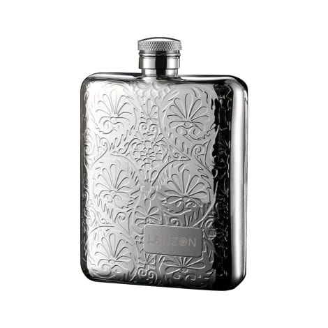 LANZON Flower Pattern Stainless Steel Curved Pocket Hip Flask, 6 OZ Capacity, Gift Boxed with Funnel.