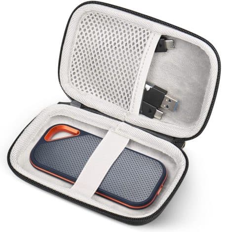 Compact Tech Pouch for SanDisk Extreme PRO SSD, Charger, Cables, Earphones, and Other Digital Accessories.