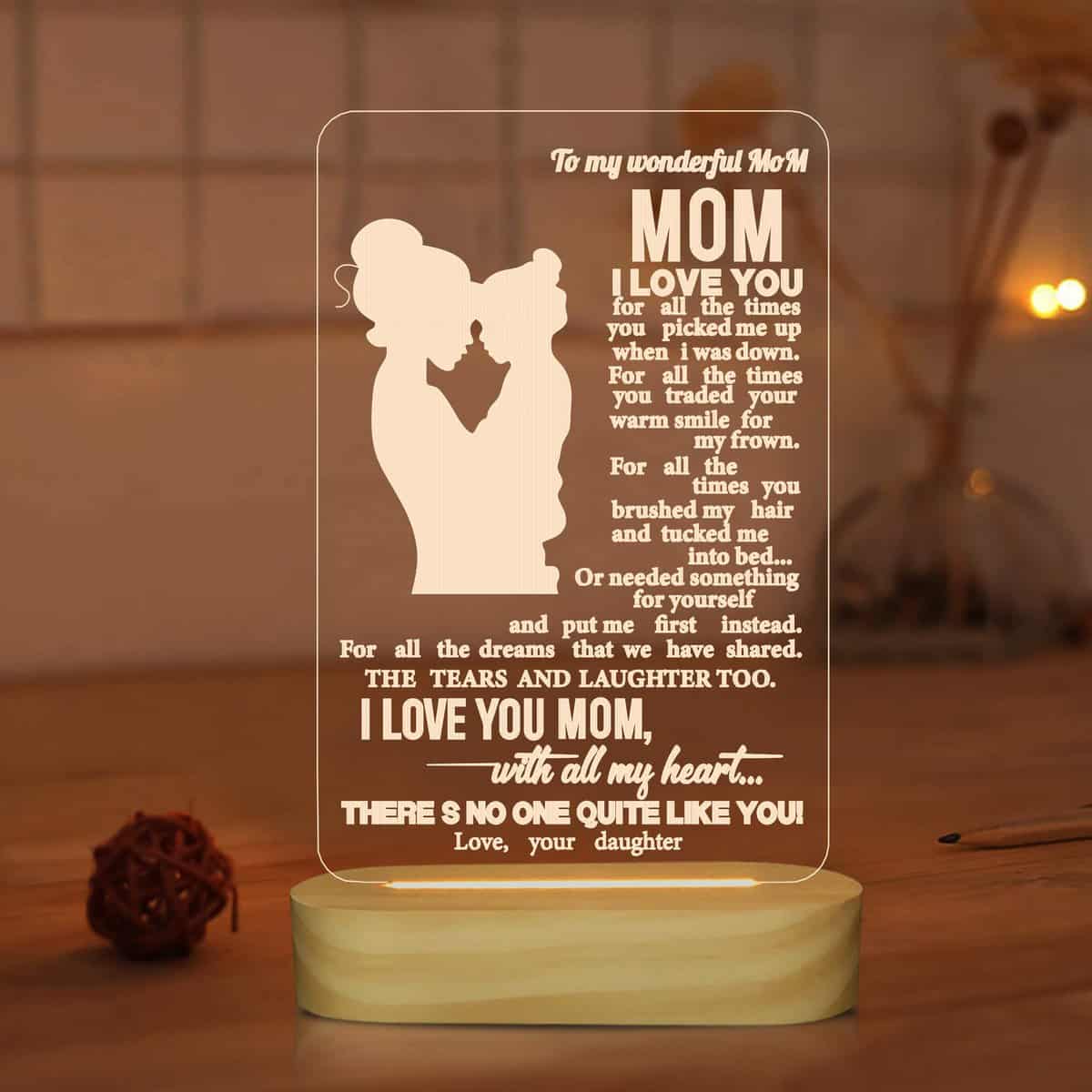 Lightzz Mom Gifts from Daughter,3D Night Light I Love You Mommy LED Illusion Table Lamp for Women Mother's Day Birthday Present