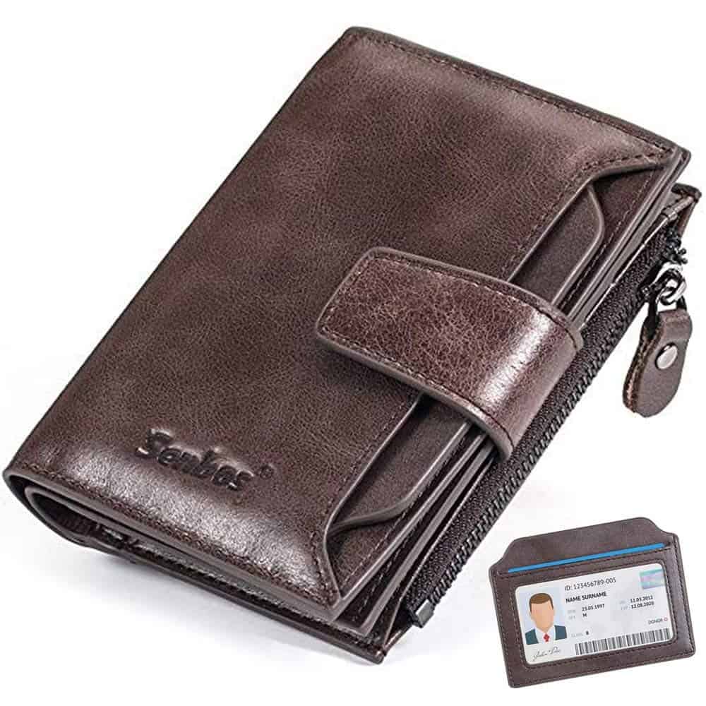 Senbos Mens Wallet Black Genuine Cowhide Soft Leather Wallet for Valentine's Day, Brown, 12.5 x 9.5 x 2.5 cm, Classic