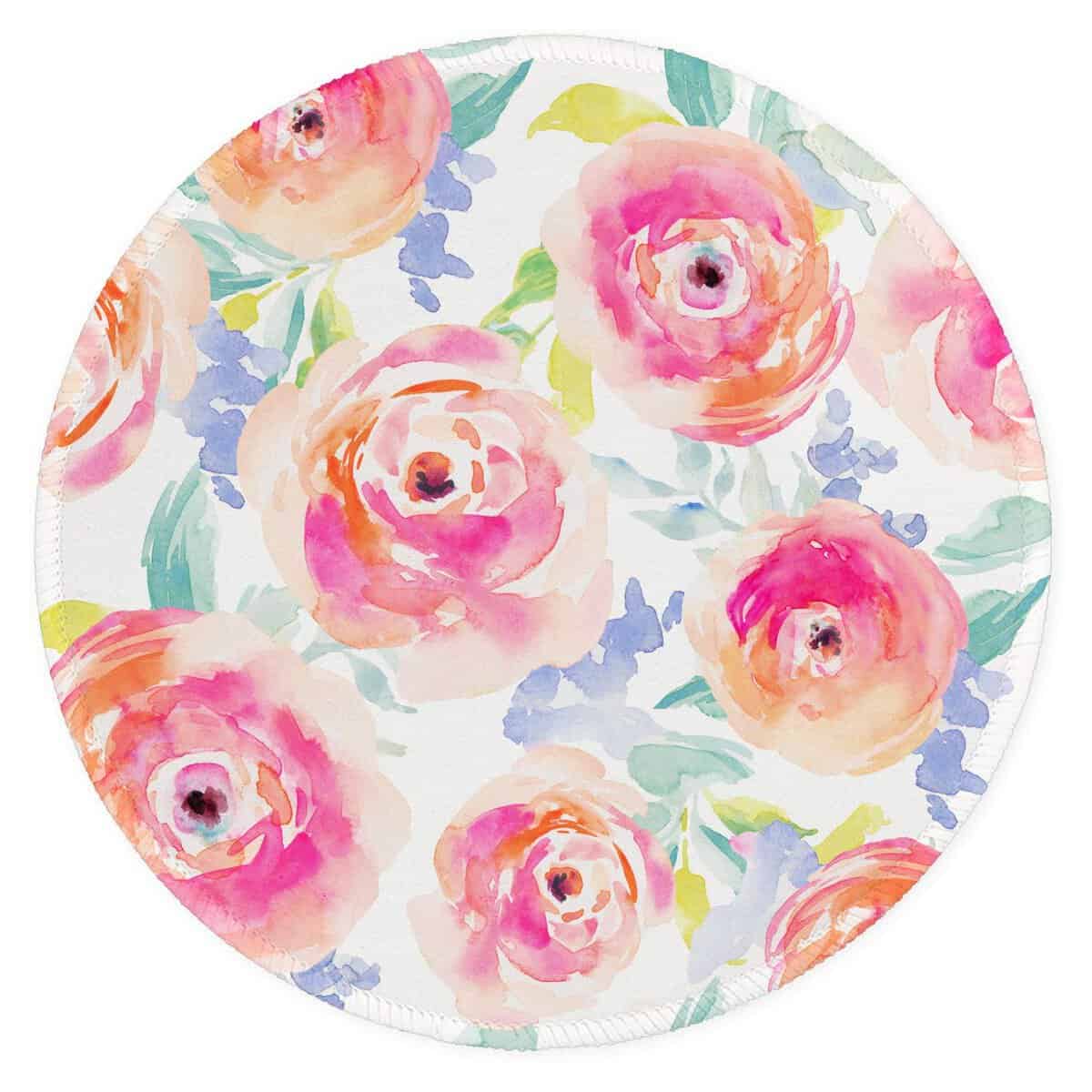 Auhoahsil Mouse Pad, Round Flowers Theme Anti-Slip Rubber Mousepad with Durable Stitched Edges for Gaming Office Laptop Computer PC Men Women Kids, Cute Custom Design, 8.7 x 8.7 in, Watercolor Rose