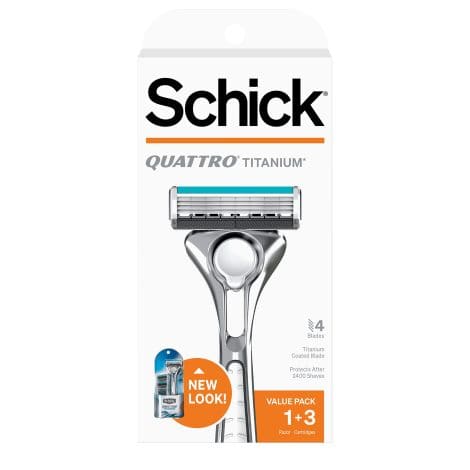 Schick Quattro Titanium Value Pack: 1 razor and 3 blade refills for a smooth shave.