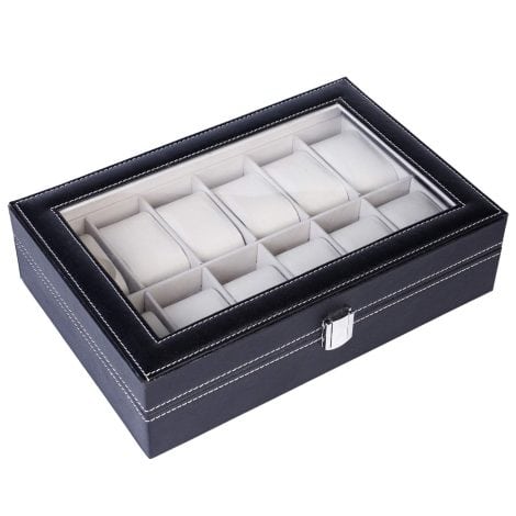 Elegant and Portable Watch Organizer: Fllaees Watch Box holds and displays 12 watches or jewelry.