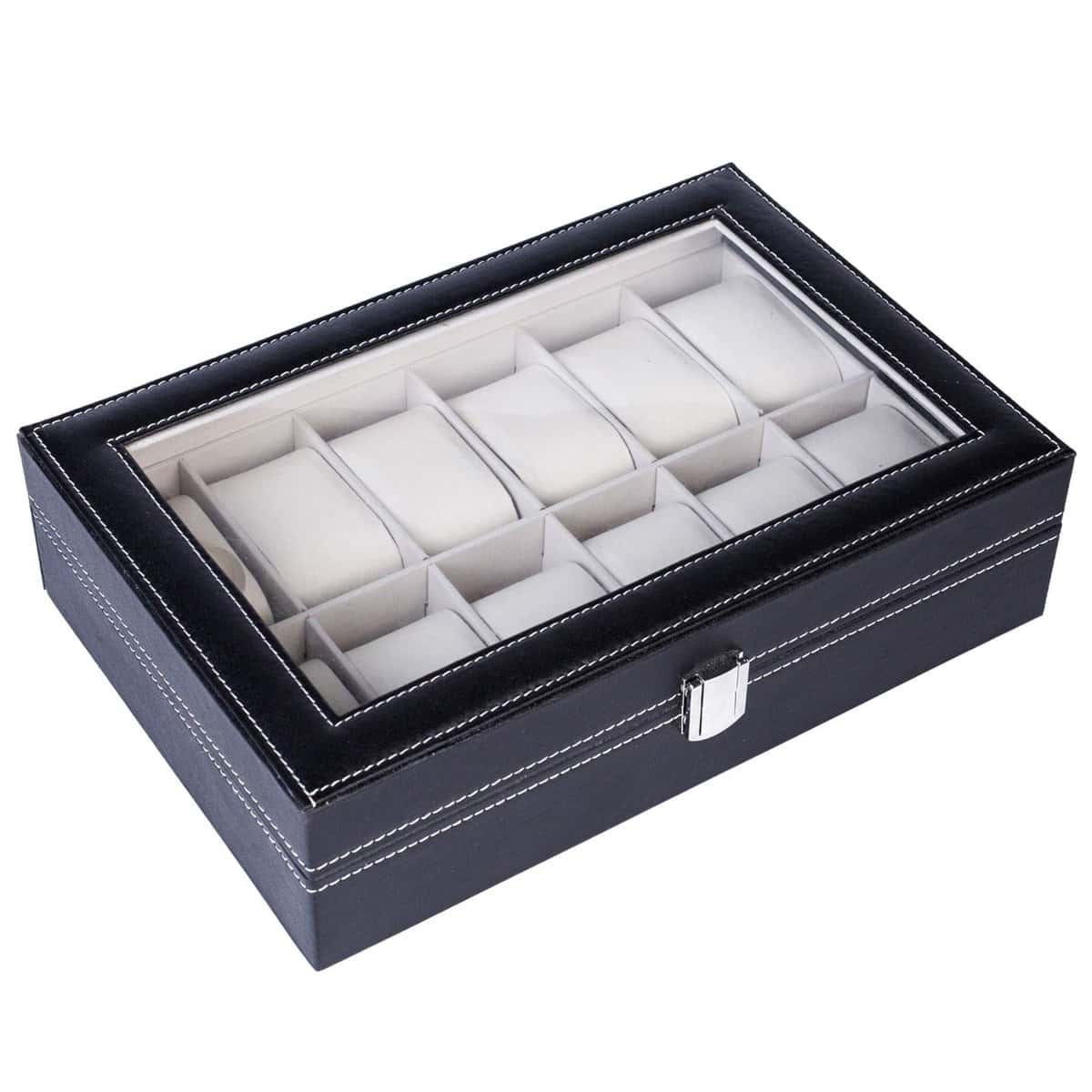 Fllaees Watch Box 12 Slot Elegant Portable Black Watch Collection Box Case Organizer for Storage Display Holds Watches Jewelry for Men & Women