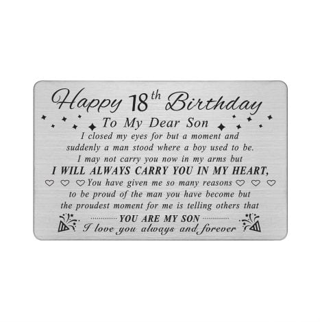 “18th Birthday Son Gift Set: Personalized Engraved Wallet Card from DEGASKEN”