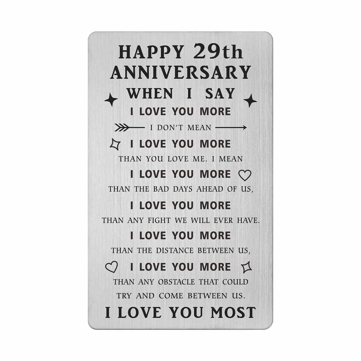 SOUSYOKYO 29th Anniversary Card Gifts for Him, Men Anniversary Steel Card for husband 29 years, Happy 29 Yr Wedding Anniversary Present, 29 th Anniversary Wallet Card for Women Her Wife Man