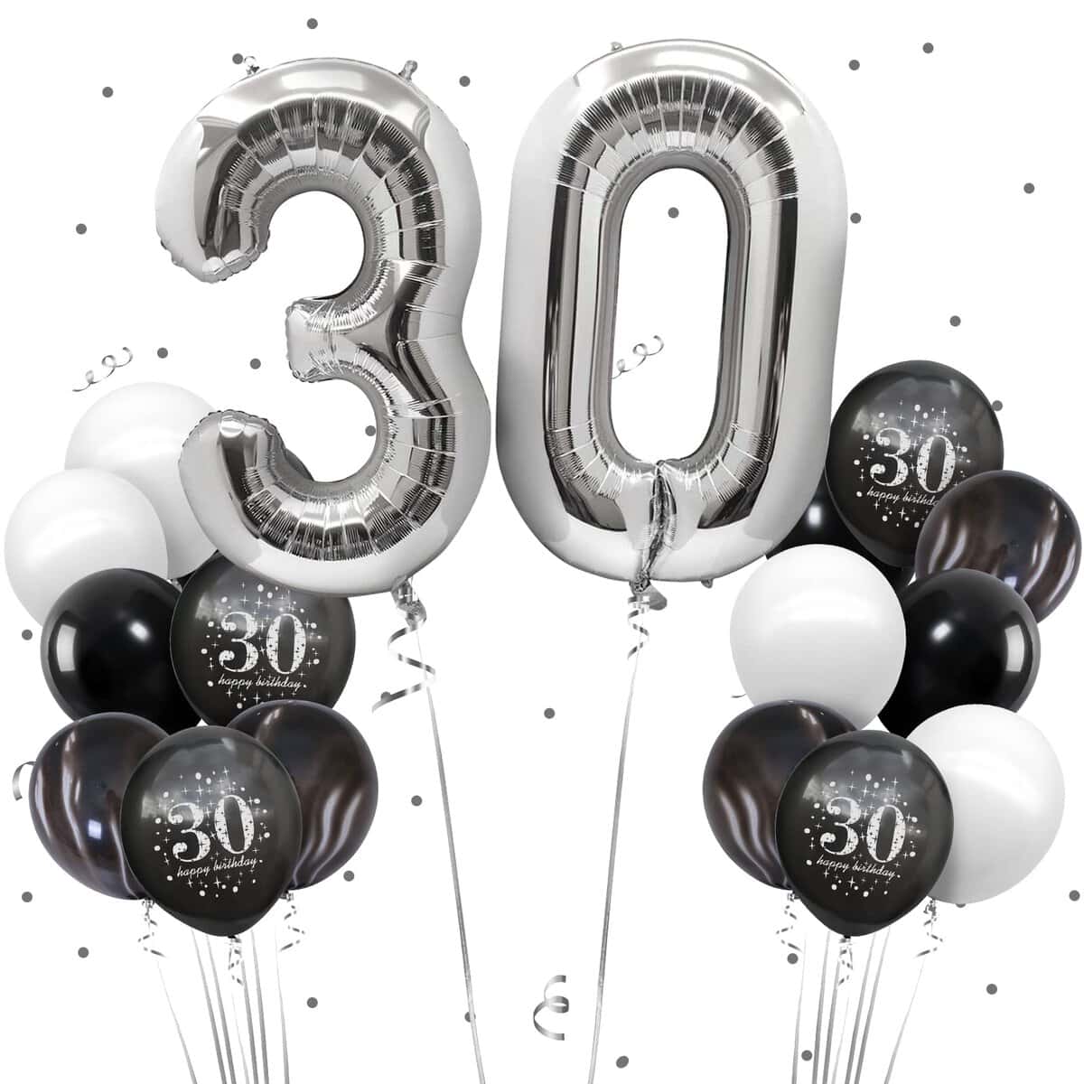 30th Birthday Decorations Men Black Sliver 30 Balloons White Black Agate Balloons Helium Balloons Birthday 30th for Boys Men Him