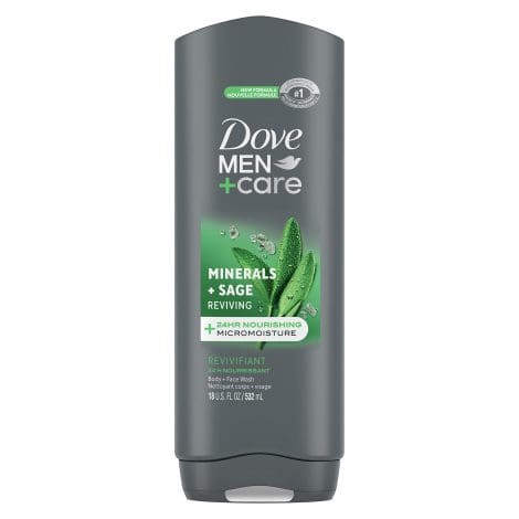 Dove Men+Care Elements Body Wash, enriching and purifying, 18 oz bottle, cleanses and nourishes your skin.