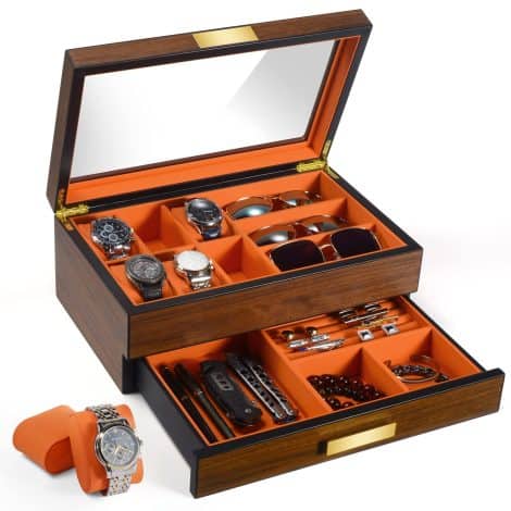 Luxury wooden ikkle Watch Box will keep your watches, sunglasses, and jewelry organized in style.