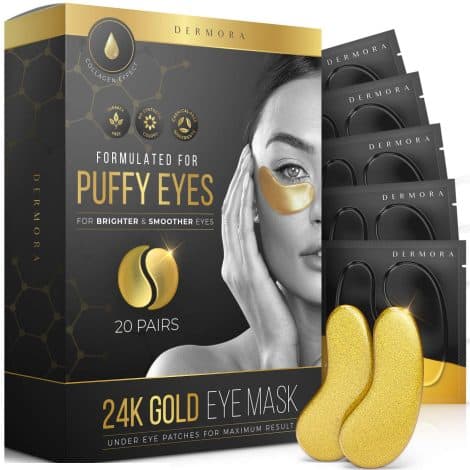 DERMORA Eye Mask Patches – 20 Packs of Skin Care for Puffy Eyes, Dark Circles, Wrinkles – Cruelty-Free, Vegan – Great Stocking Stuffers!