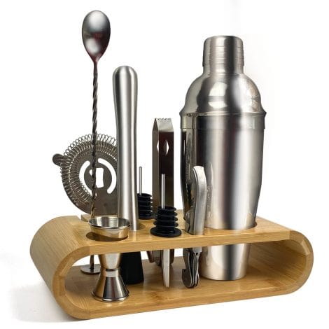 SKY-TOUCH 11-Piece Cocktail Set with Bamboo Stand – Ideal Bartending Kit for a Great Mixing Experience.