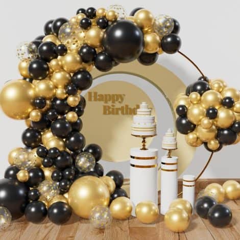 Black and Gold Balloon Arch Kit: 137Pcs Metallic Gold and Black Balloons for Stylish Party Decor.