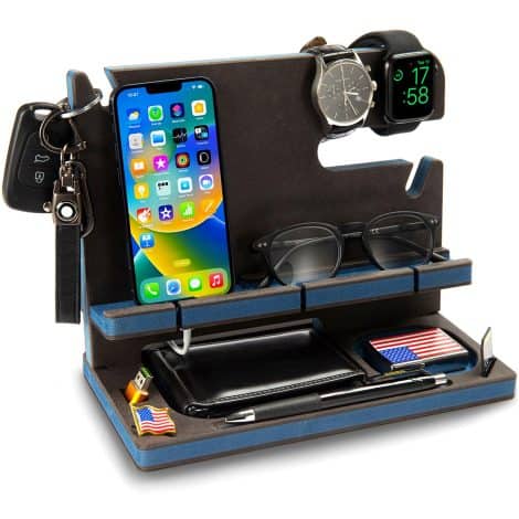 Wooden Docking Station for Men’s Essentials – Perfect for Work Desk or Nightstand!