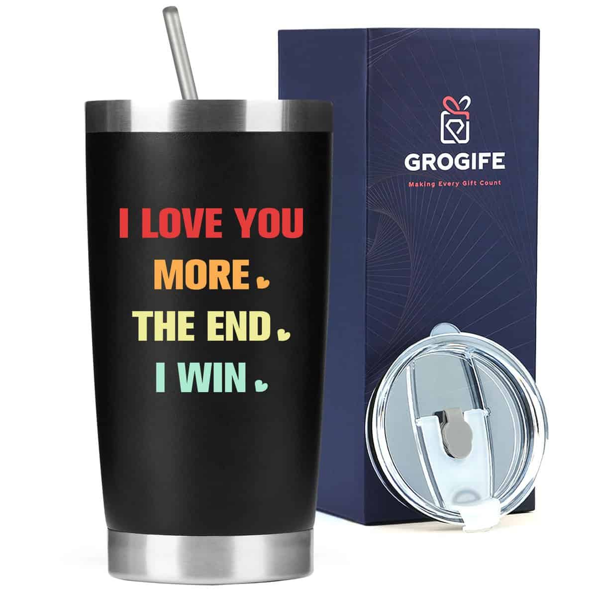 Grogife Gifts for Men Him Boyfriend Husband Christmas - Funny Tumbler Presents, Xmas Secret Santa Stocking Filler Anniversary Birthday I Love You Gifts Ideas for Him Men, Insulated Travel Mug Coffee Cup 600ml