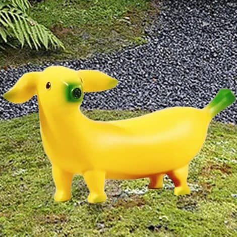 Cute 8-inch Banana Dog Outdoor Statue: Perfect Housewarming or Holiday Gift for Unique Yard Decor.