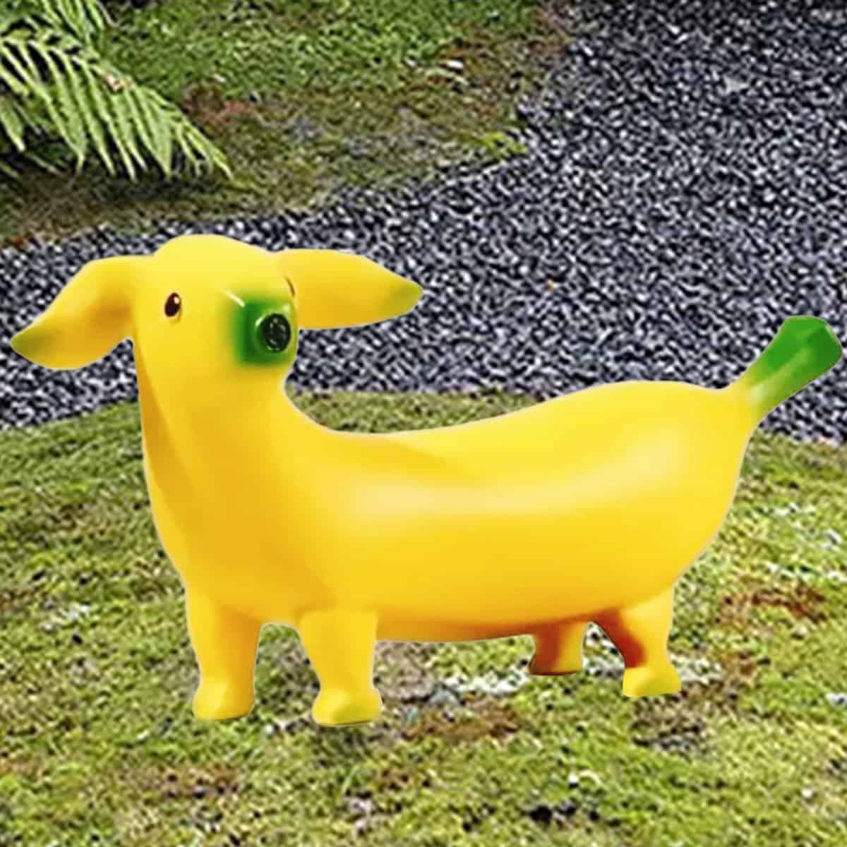 Eousera 8'' Length Banana Dog Outdoor Statues Decor, Cute Funny Garden Gift for Housewarming Christmas New Year, Unique Yard Sculptures Decorations Lawn Patio Ornaments