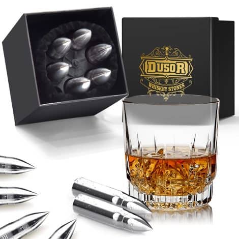 Unique and practical whiskey gifts for men: reusable stainless steel ice cubes, cool gadgets for dads, grandpas, and brothers.