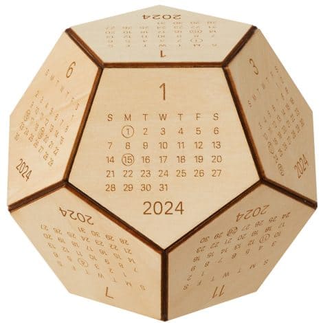 Wooden Hexagon Desk Calendar with Christmas Ornaments, Small Office Decoration, Great Gifts for Dad and Employees.