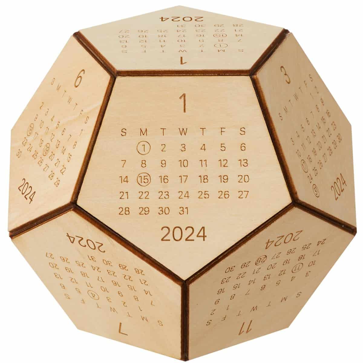 2022 Desk Calendar, Wooden Hexagon Shaped 12 Sided with Christmas Ornaments, 4.9x4.9x3.9 Hexagon Wood Shape Small Office Calendar, Christmas Decor, Gifts for Dad, Men, Employee, New Year Presents