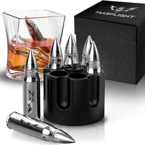 Metal Whiskey Stones Set: 6 Steel Rocks in a Box | Cool Gift for Men and Boyfriend