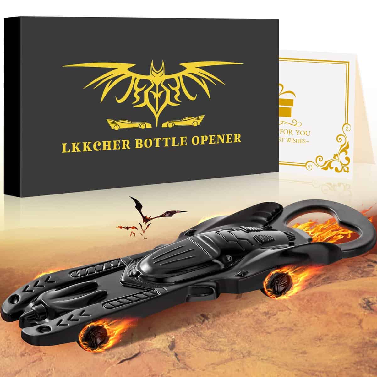 LKKCHER DESIGN Combat Vehicle Beer Bottle Opener, Beer Gifts for Men Dad Husband Son Him, Christmas Gifts with Gift Box and Card, Hero Movie Merchandise, Birthday Gift, Father's Day Gift, Black