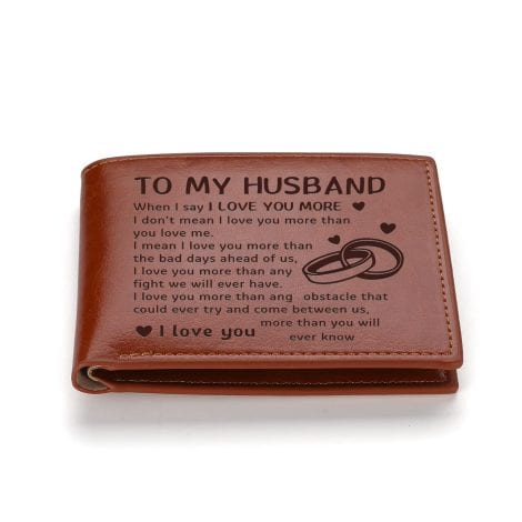 Engraved Leather Wallet for Husband, perfect gift for Father’s Day, anniversary, birthday, or Valentine’s Day.