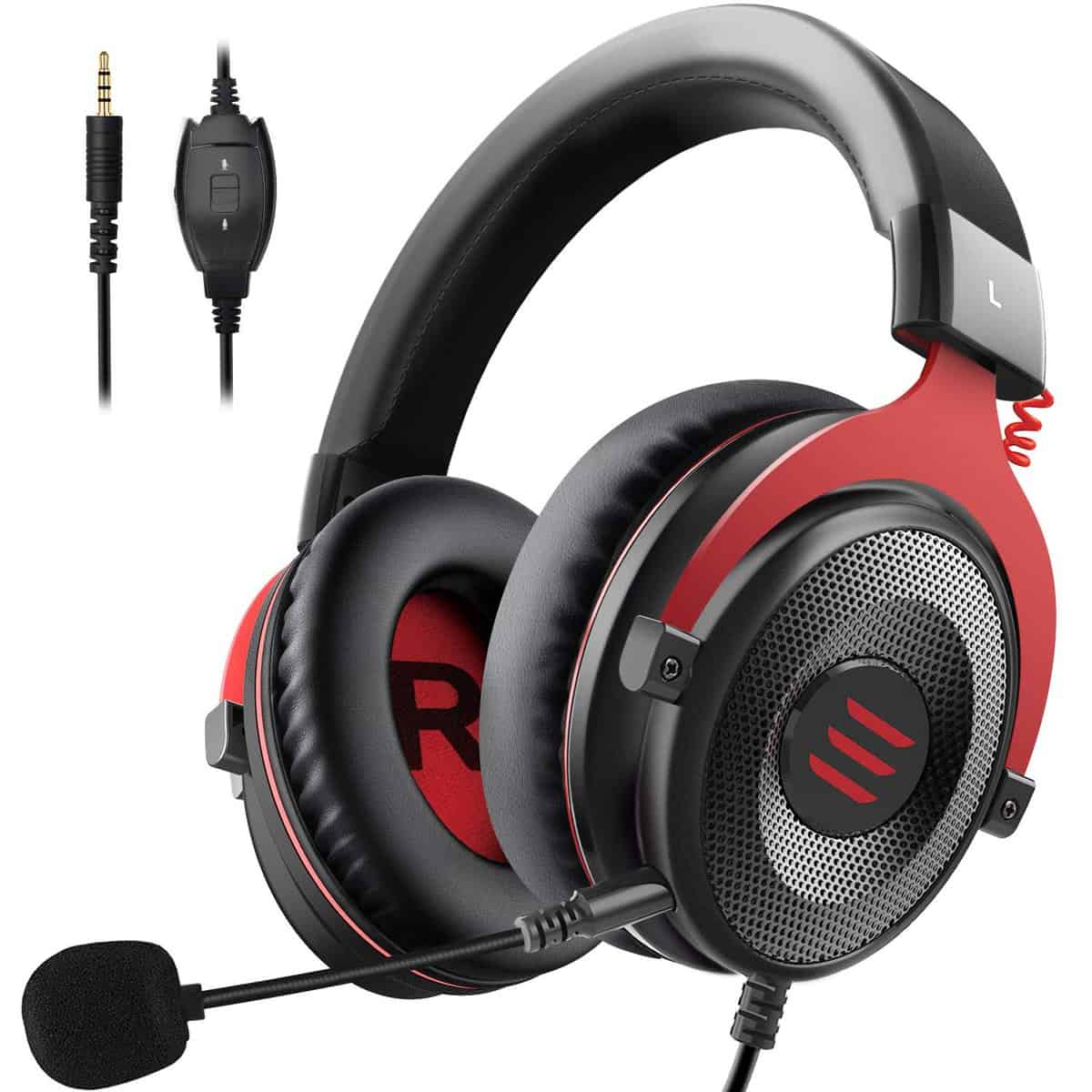 EKSA Gaming Headset, Wired PS4 Headset with Noise Canceling Mic, Over-Ear Gaming Headphones Compatible with Xbox One Controller, for PS4, PS5, PC, Laptop (E900-Red) (E900-Red)