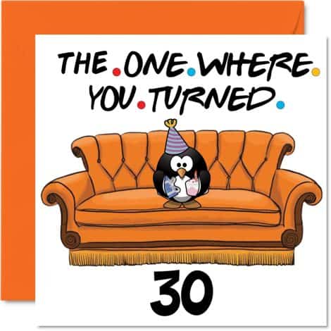 Humorous 30th Bday Cards for Him/Her – “The One Where” – Comical Card for Family & Friends, 30th Bday.