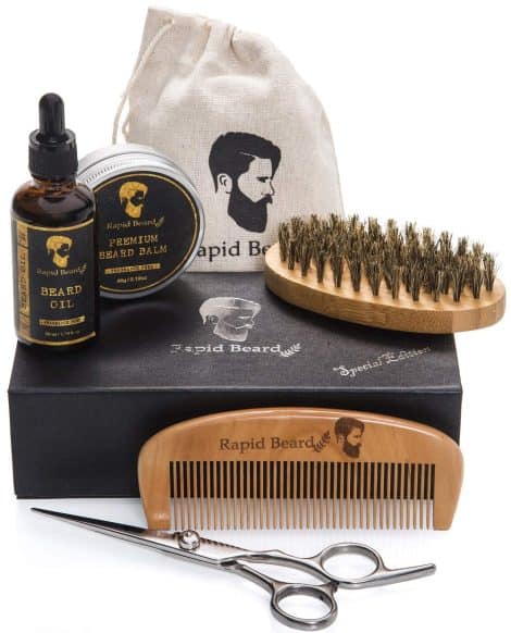 Men’s Beard Care Set – Brush, Comb, Oil, Balm, Scissors – Perfect grooming, styling, and growth gift.