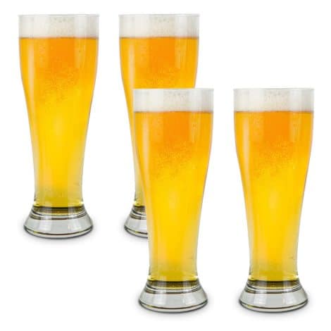 Set of 4 Brimley 16oz Beer Glasses designed for Pilsners & lighter beers. Safe for dishwasher and freezer. Great beer/alcohol gift.