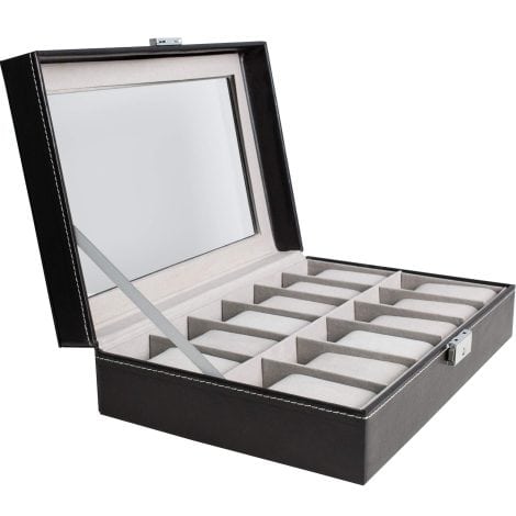 Luxury Watch Box with Glass Lid, 12 Slots, Ideal for Men and Women, Jewelry Display Case