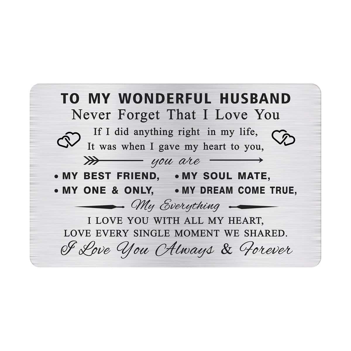 MOQIYXL Valentines Card Gifts for Husband, Romantic Men Anniversary Cards for Husband, Father's Day Gifts for Him Husband, Husband Christmas, Metal Engraved Wallet Card