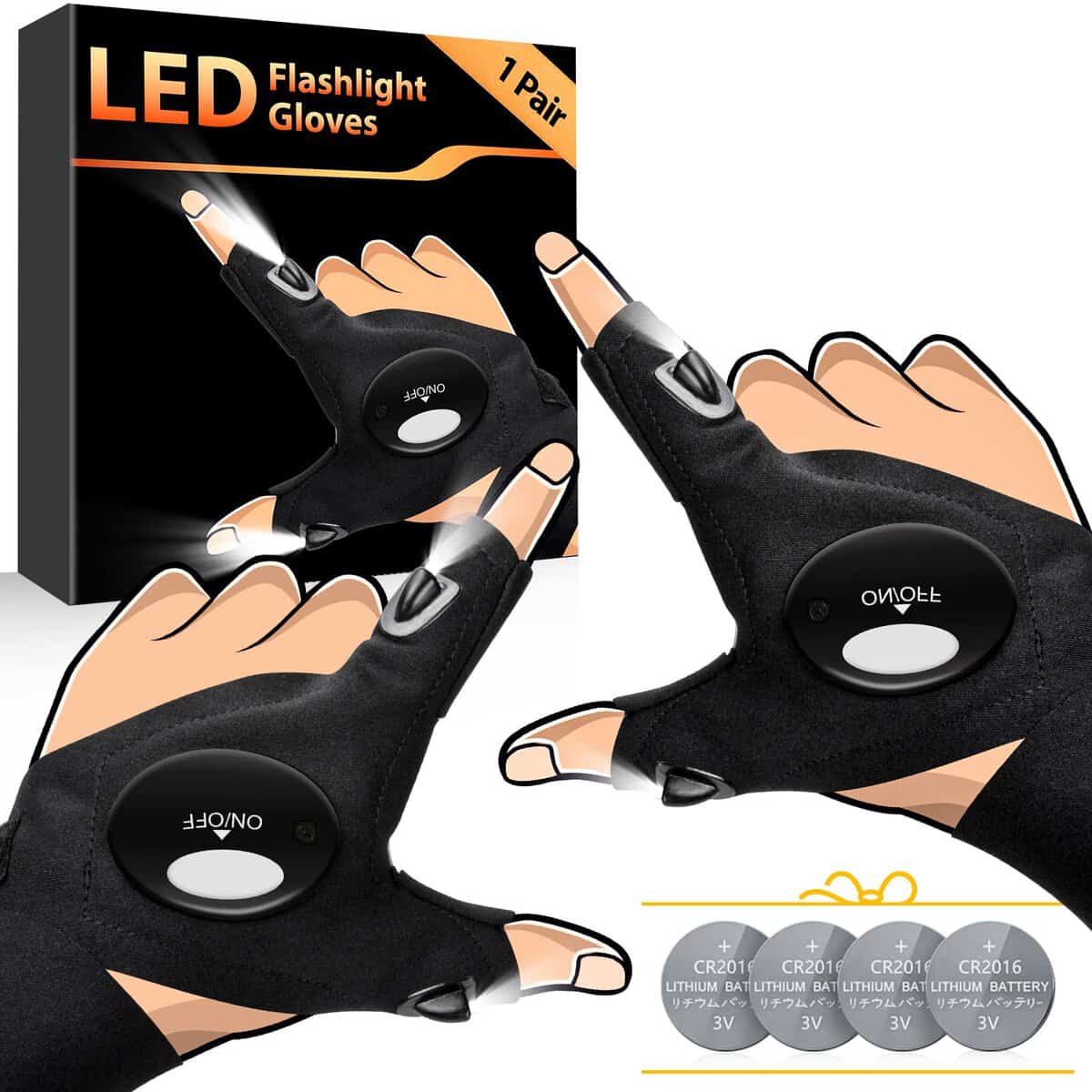 HANPURE LED Flashlight Gloves Gifts for Men, Stocking Stuffers for Men Christmas Birthday Gift Idea for Dad Husband Boyfriend Him, Lighted Gloves with Lights for Repairing Fishing Camping Cool Gadget